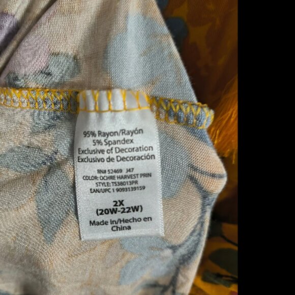 Terra & Sky 2X Plus Size Mustard Floral Tunic Top - Picture 6 of 6